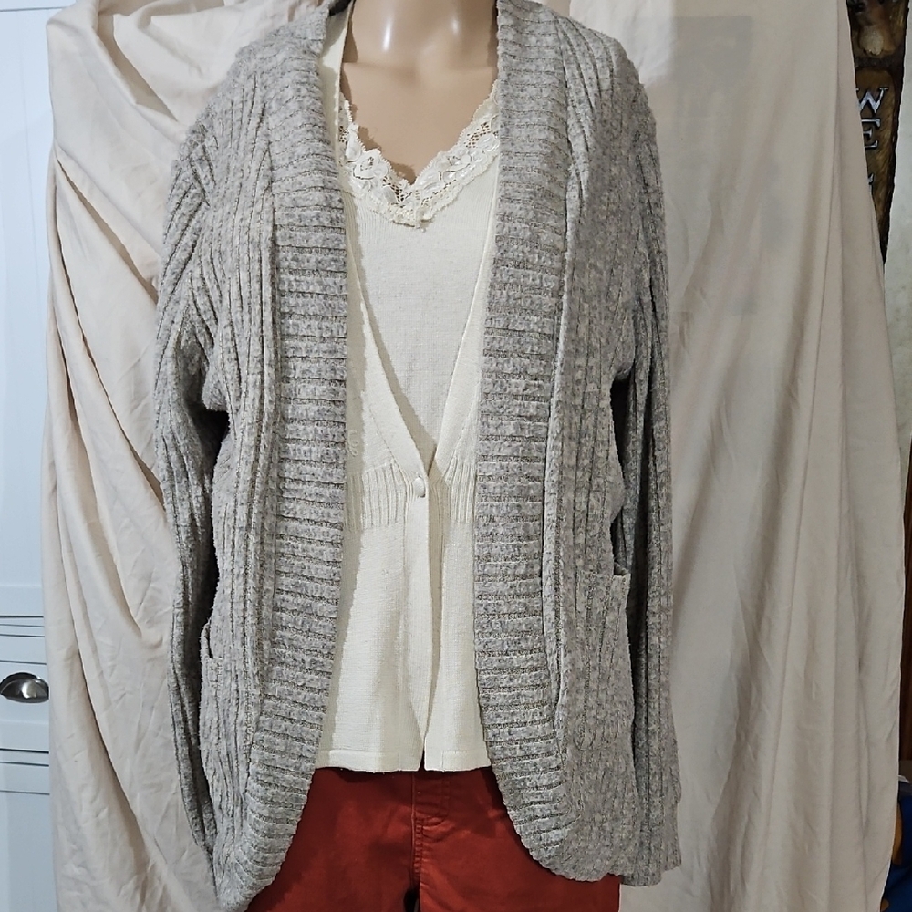 SHEIN Gray Cable Knit Cardigan